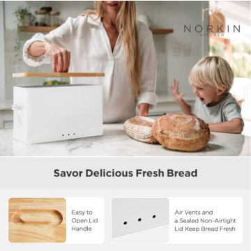 Norkin Large Bread Box with Cutting Board Lid - Large Capacity