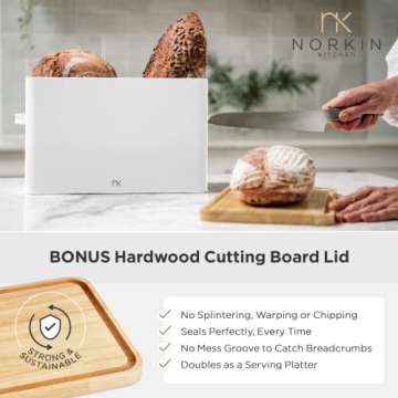 Norkin Large Bread Box with Cutting Board Lid - Large Capacity