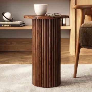 Stead Round Fluted Accent Side Table, Small Drink Desk, Living Room Furniture, Stylish Modern Home a...