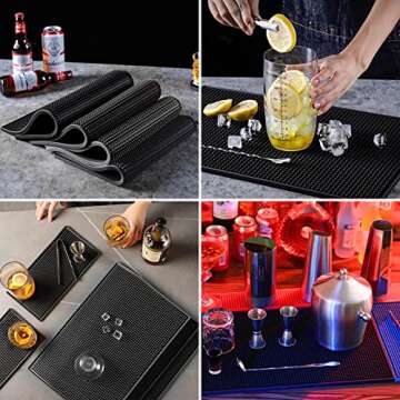 XieNie Bar Mat 6" x 12" Small Black, Coffee Mat for Home Bar, Bar Service Spill Mat for Cocktail Bartender Kitchen Countertop, PVC Counter Top Cup Mats Glasses Drying Mat, 1PCS