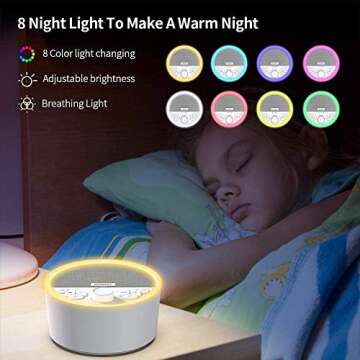 RENPHO White Noise Machine Rechargeable, Sound Machine with 8 Night Light for Baby Sleep, Sleep Mach...