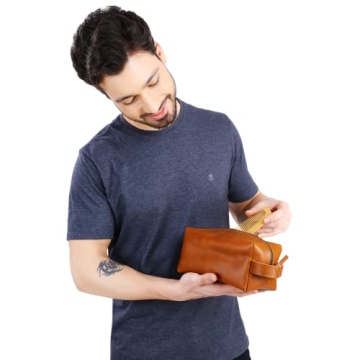 VELLAIRE Genuine Leather Toiletry Bag for Travel & Gifting