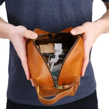 VELLAIRE Genuine Leather Toiletry Bag for Travel & Gifting