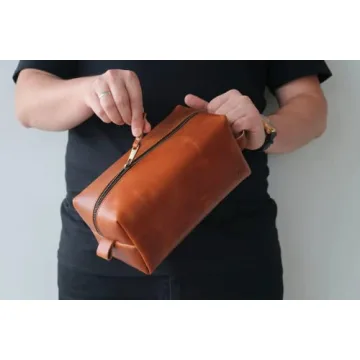 VELLAIRE Genuine Leather Toiletry Bag for Travel & Gifting