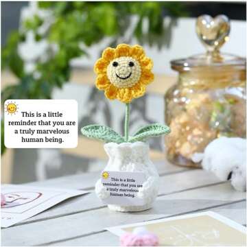 YOOJEE Crochet Flower Pot Positive Handmade Knitted Thank You Gift for Teachers, Mentors, Coworkers ...