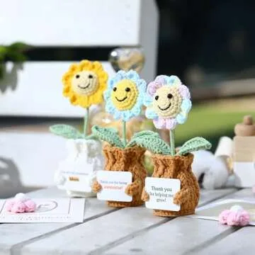 YOOJEE Crochet Flower Pot Handmade Thank You Gift