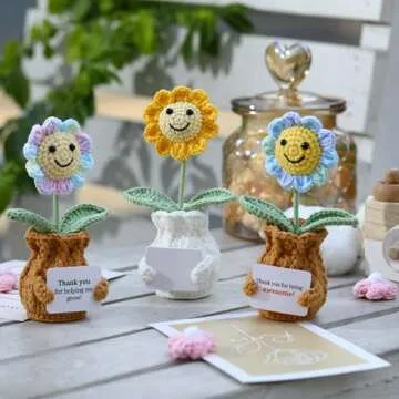 YOOJEE Crochet Flower Pot Handmade Thank You Gift