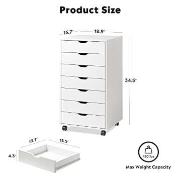 DEVAISE 7 Drawer Dresser, Storage Cabinet for Makeup, Tall Chest of Drawers for Closet and Bedroom, White