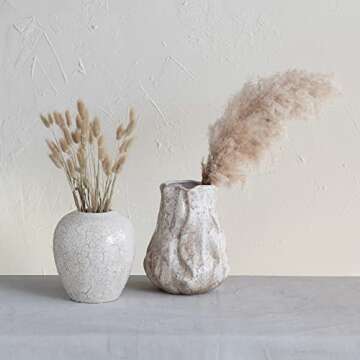 Creative Co-Op Stoneware, Distressed Cream Crackle Glaze Vases, 8" L x 8" W x 8" H