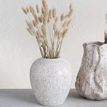 Creative Co-Op Stoneware, Distressed Cream Crackle Glaze Vases, 8" L x 8" W x 8" H