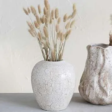 Creative Co-Op Stoneware, Distressed Cream Crackle Glaze Vases, 8" L x 8" W x 8" H