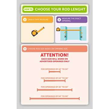 Ivilon Black Tension Curtain Rod 36 to 54 Inches