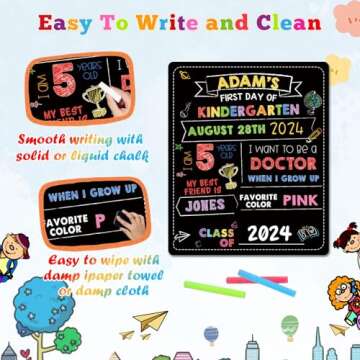 First and Last Day of School Chalkboard Photo Prop, 10" x 12" Double Sided Reusable Kindergarten Preschool Wooden Sign, Back to School Classroom Decor(Trophy)