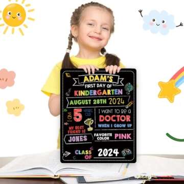 First and Last Day of School Chalkboard Photo Prop, 10" x 12" Double Sided Reusable Kindergarten Preschool Wooden Sign, Back to School Classroom Decor(Trophy)