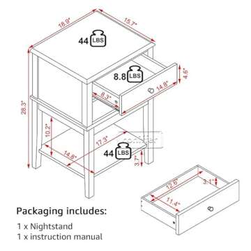 Conifferism White Nightstand - Stylish 2 Drawer Bedside Table for Bedroom & Living Room