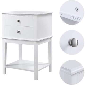 Conifferism White Nightstand 2 Drawers - Modern Design