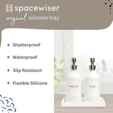 Spacewiser Countertop and Vanity Tray – Small 7.7" Silicone Soap Dispenser Tray, Shatterproof Flex...