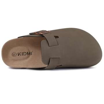 KIDMI Women's Cork Footbed Clogs Leather Mules Comfort Potato Shoes with Arch Support, Brown, Size 5.5-6