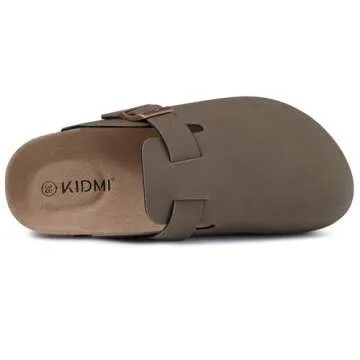 KIDMI Women's Cork Footbed Clogs Leather Mules Comfort Potato Shoes with Arch Support, Brown, Size 5.5-6