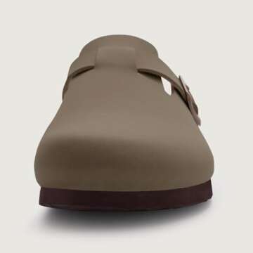 KIDMI Women's Cork Footbed Clogs Leather Mules Comfort Potato Shoes with Arch Support, Brown, Size 5.5-6