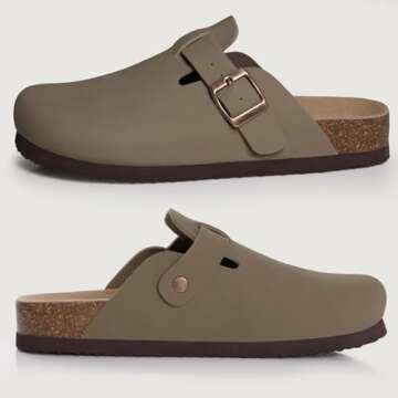KIDMI Women's Cork Footbed Clogs Leather Mules Comfort Potato Shoes with Arch Support, Brown, Size 5.5-6