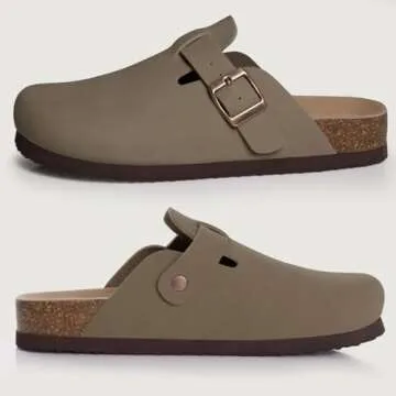 KIDMI Women's Cork Footbed Clogs Leather Mules Comfort Potato Shoes with Arch Support, Brown, Size 5.5-6
