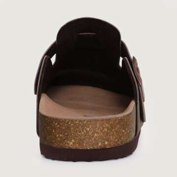 KIDMI Women's Cork Footbed Clogs Leather Mules Comfort Potato Shoes with Arch Support, Brown, Size 5.5-6