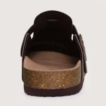 KIDMI Women's Cork Footbed Clogs Leather Mules Comfort Potato Shoes with Arch Support, Brown, Size 5.5-6