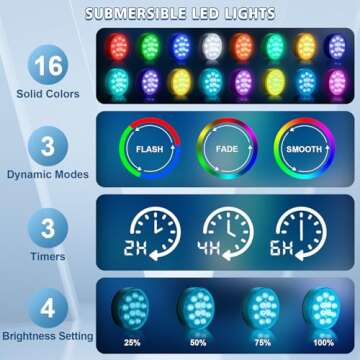 U UZOPI Upgraded Rechargeable Submersible LED Pool Lights with Remote IP68 Waterproof 16 Colors Hot Tub Underwater Lights for Above Ground Inground Pool, Bath, Party, Vase 2 Pack