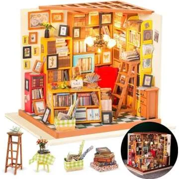 Rolife DIY Miniature House Kit Emily's Sam's Bookstore+Display Box Dust Cover