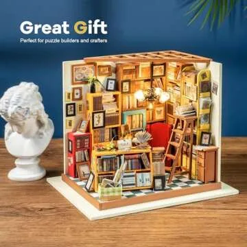 Rolife DIY Miniature House Kit Emily's Sam's Bookstore+Display Box Dust Cover