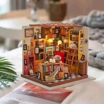 Rolife DIY Miniature House Kit Emily's Sam's Bookstore+Display Box Dust Cover