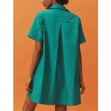 Dsewpaur Short Sleeve Swing Tunic Mini Dress for Women Button Up Shirt Blouse Short Dress Summer Casual Flowy A Line Dress Green