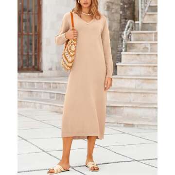 BTFBM Women Fall Sweater Dress Casual V Neck Long Sleeve Slit Knit Oversized Maternity Sweaters Maxi...