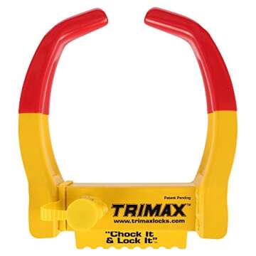 Trimax TCL65 - Durable Trailer Wheel Lock with Chock and Warranty