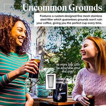 Willow & Everett Cold Brew Coffee Maker - 2 L Iced Tea & Coffee Cold Brew Maker - Glass Pitcher w/Stainless Steel Spout and Removable Filter