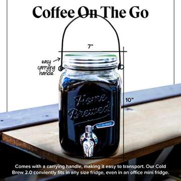 Willow & Everett Cold Brew Coffee Maker - 2 L Iced Tea & Coffee Cold Brew Maker - Glass Pitcher w/Stainless Steel Spout and Removable Filter