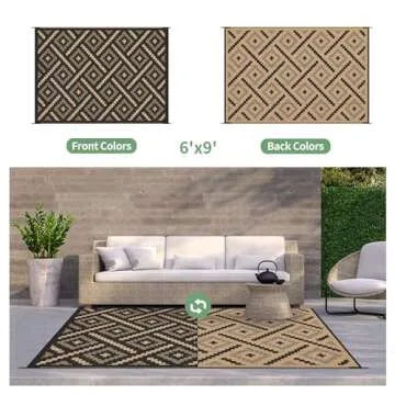 GENIMO Outdoor Rug 6'x9' Waterproof for Patio and Camping