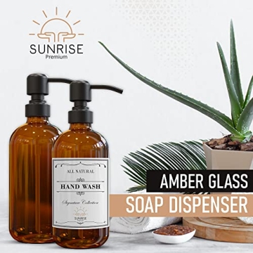 Elegant Amber Glass Soap Dispensers - Set of 2 for Home
