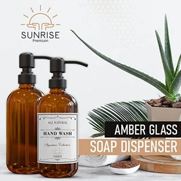 Elegant Amber Glass Soap Dispensers - Set of 2 for Home