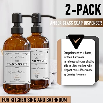 Elegant Amber Glass Soap Dispensers - Set of 2 for Home