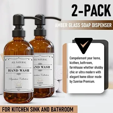 Elegant Amber Glass Soap Dispensers - Set of 2 for Home