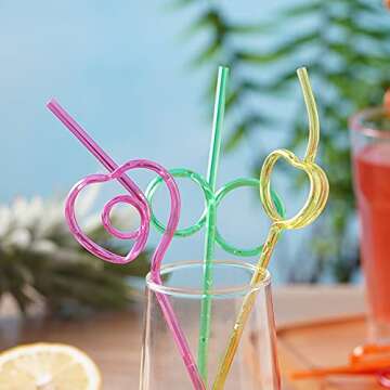 Crazy Straws,24 Pcs Silly Straws for Kids &Adults,Reusable Plastic Loop Curly Crazy Drinking Straws for Classroom Activities Valentines Day Gift Christmas Birthday Wedding Party Supplies Decoration