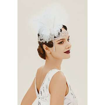 BABEYOND 1920s Flapper Headpiece with Feathers and Crystals
