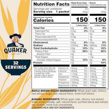 Quaker Instant Oatmeal 32 Pack High Fiber Variety