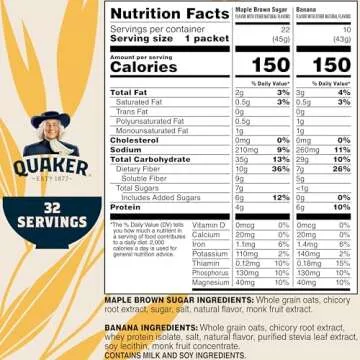Quaker Instant Oatmeal 32 Pack High Fiber Variety