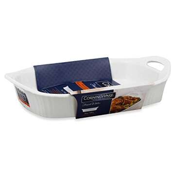 CorningWare French White III 3-Quart Ceramic Oblong Casserole Dish with Sleeve | Oven, Microwave, Re...