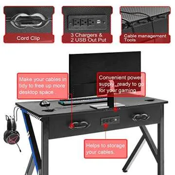 Mr IRONSTONE Gaming Desk 45.2" W x 23.6" D GT07