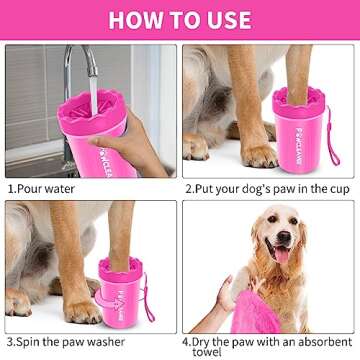 Comotech Dog Paw Cleaner, Pet Foot Washer - Quickly Clean a Muddy Paw, Soft Silicone Bristles, Suitable for Small, Medium, Large Breed Dogs, Pink (with 3 Absorbent Towel)