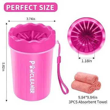 Comotech Dog Paw Cleaner, Pet Foot Washer - Quickly Clean a Muddy Paw, Soft Silicone Bristles, Suitable for Small, Medium, Large Breed Dogs, Pink (with 3 Absorbent Towel)